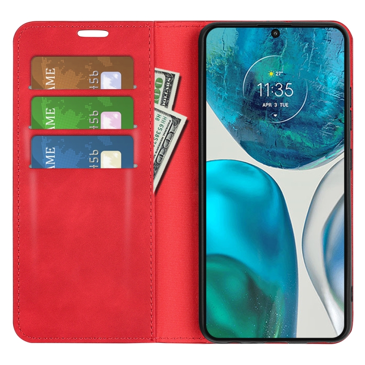 Motorola Moto G52/G82 Fodral Flip Retro Läder Röd