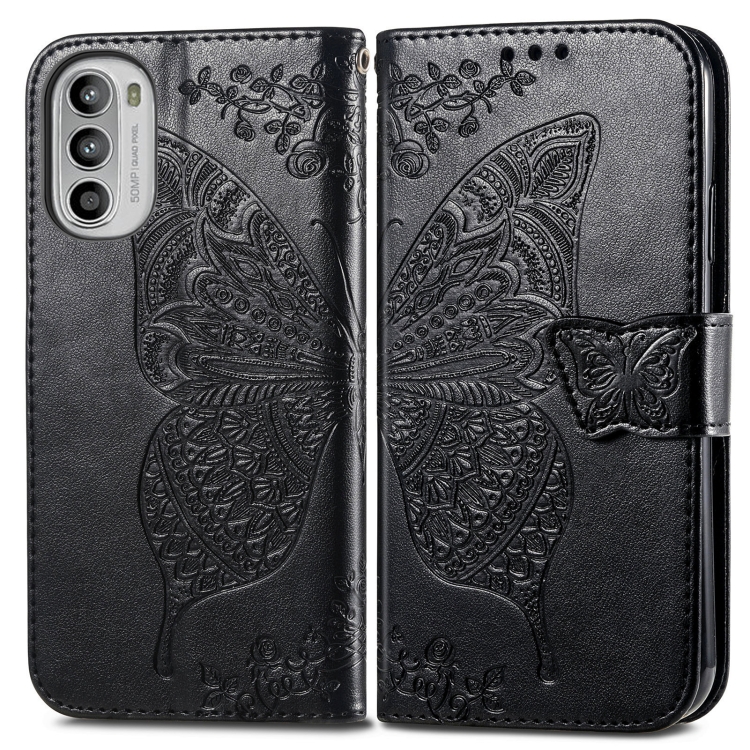  Motorola Moto G52/G82 Fodral Fjäril Tryck Svart