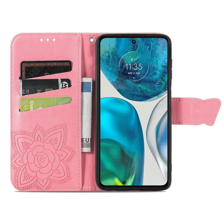  Motorola Moto G52/G82 Fodral Fjäril Tryck Rosa