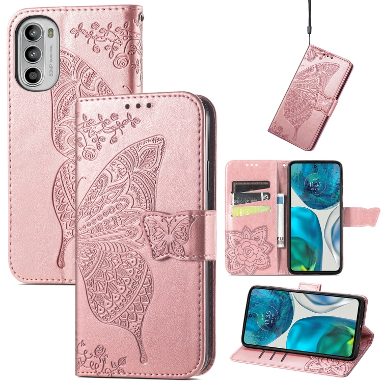  Motorola Moto G52/G82 Fodral Fjäril Tryck Roséguld