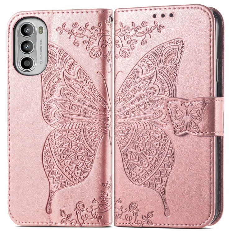  Motorola Moto G52/G82 Fodral Fjäril Tryck Roséguld