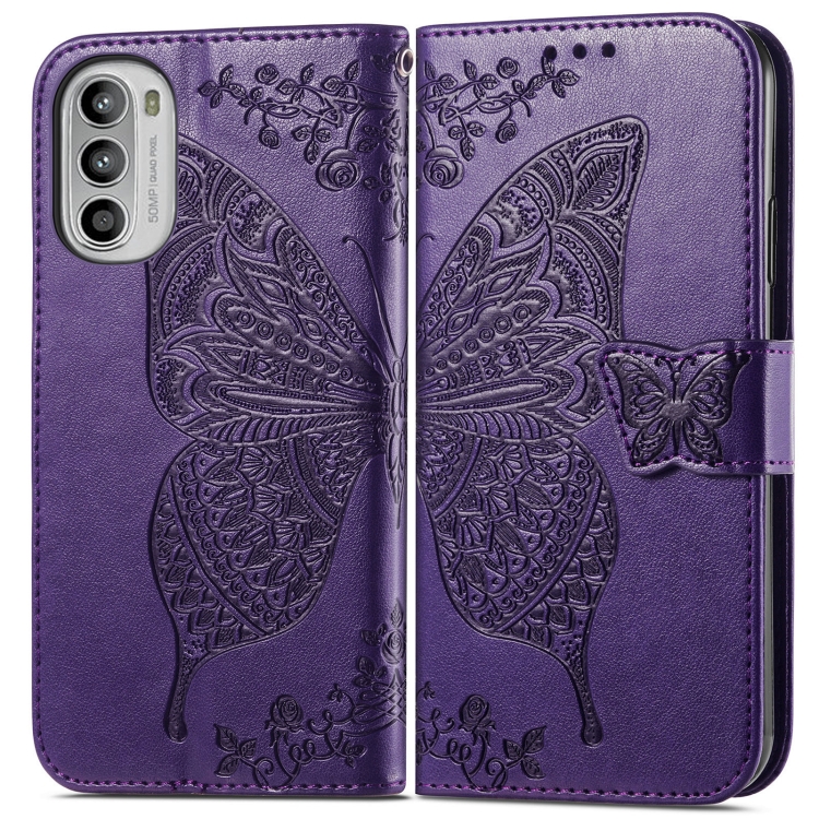  Motorola Moto G52/G82 Fodral Fjäril Tryck Mörk Lila