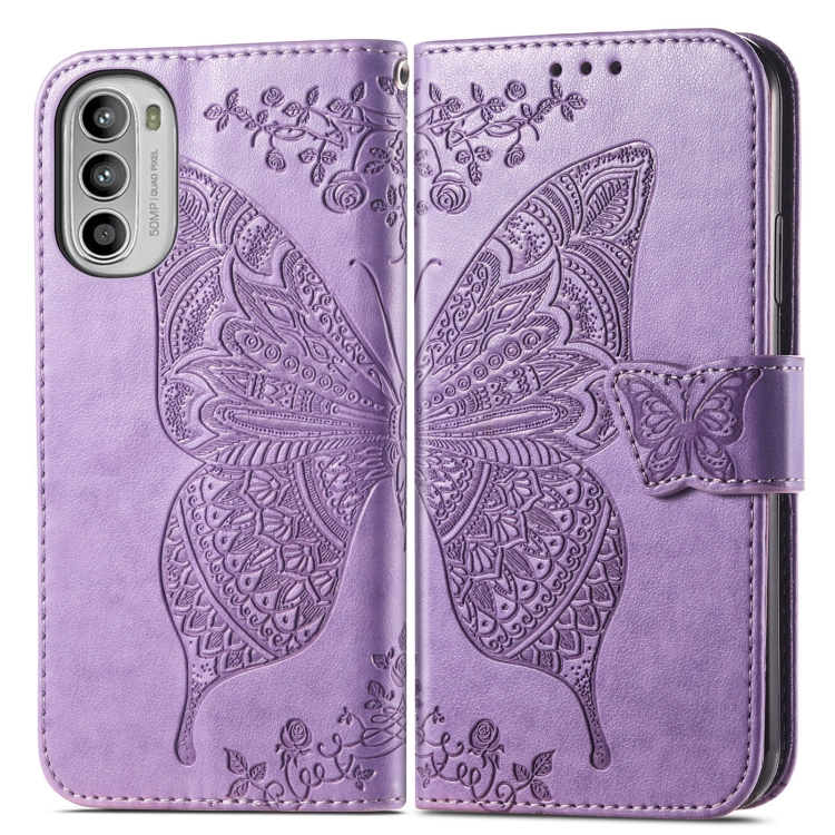  Motorola Moto G52/G82 Fodral Fjäril Tryck Ljus Lila