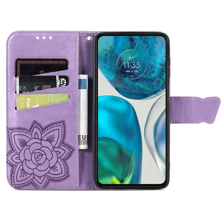  Motorola Moto G52/G82 Fodral Fjäril Tryck Ljus Lila