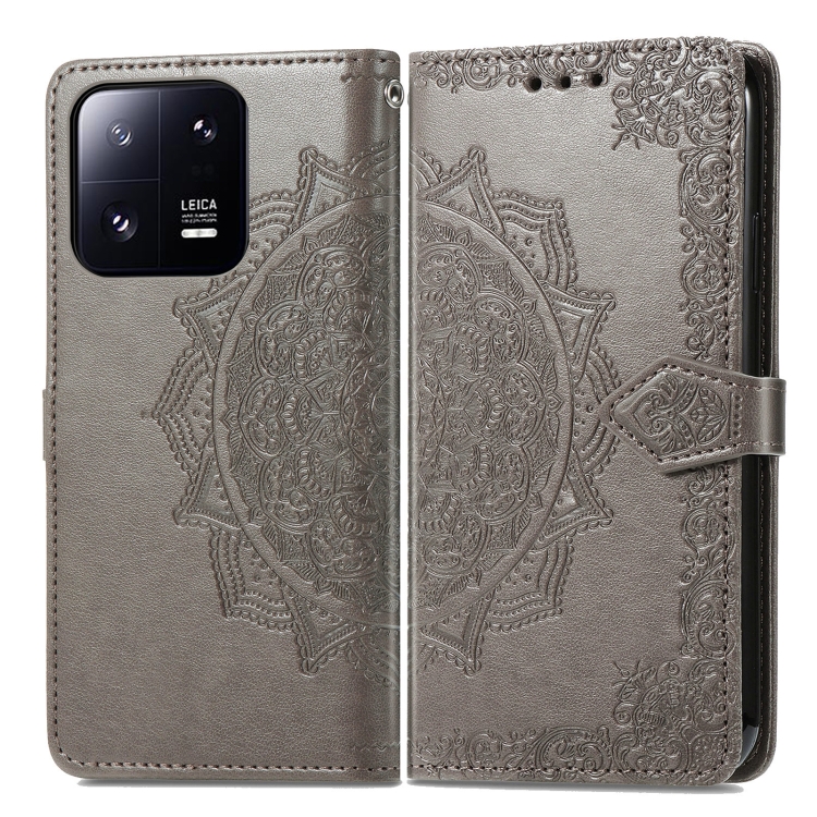  Xiaomi 13 Pro 5G Fodral Mandala Läder Grå