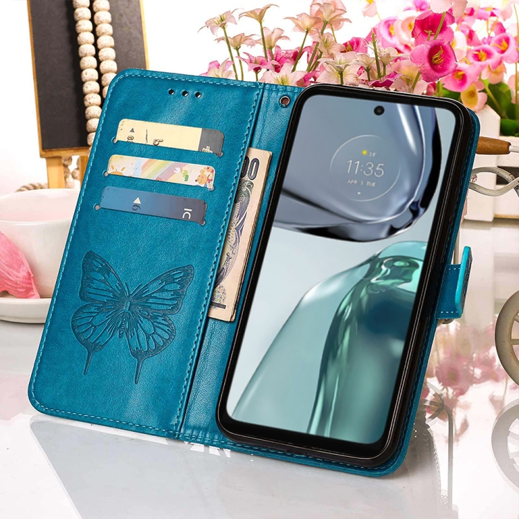  Motorola Moto G62 5G Fodral Med Fjäril Tryck Blå