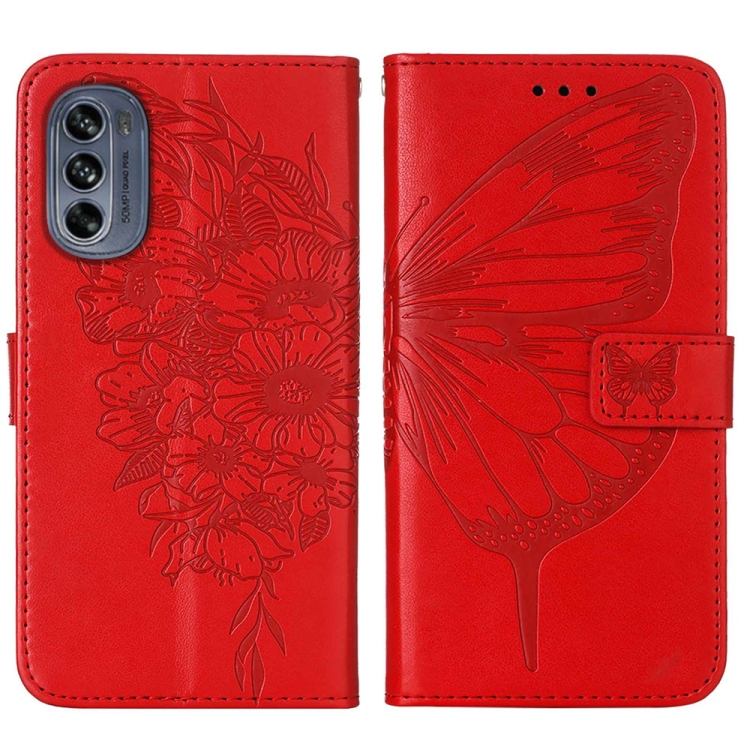  Motorola Moto G62 5G Fodral Med Fjäril Tryck Röd