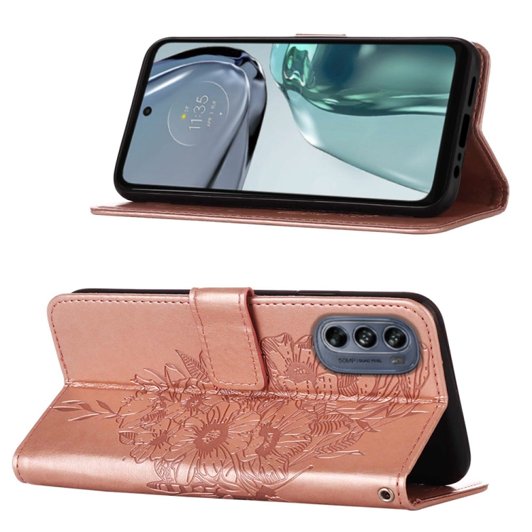  Motorola Moto G62 5G Fodral Med Fjäril Tryck Roséguld
