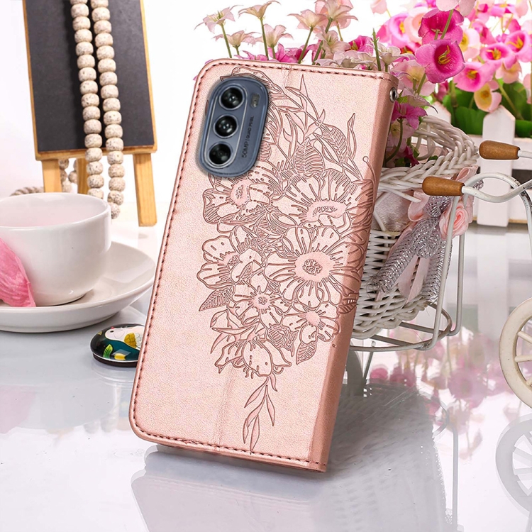  Motorola Moto G62 5G Fodral Med Fjäril Tryck Roséguld