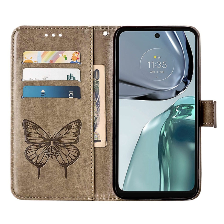  Motorola Moto G62 5G Fodral Med Fjäril Tryck Grå