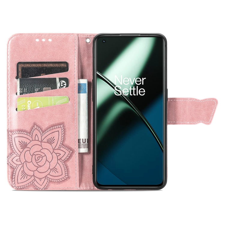  OnePlus 11 5G Fodral Butterfly Läder Roséguld