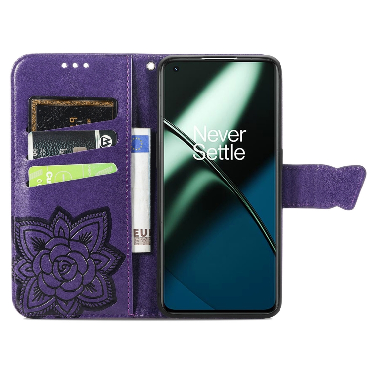  OnePlus 11 5G Fodral Butterfly Läder Mörk Lila