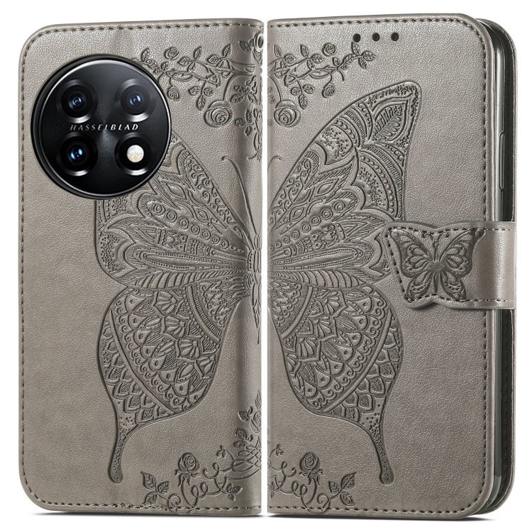  OnePlus 11 5G Fodral Butterfly Läder Grå