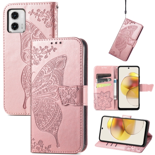  Motorola Moto G73 5G Fodral Butterfly Roséguld