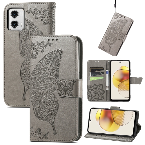  Motorola Moto G73 5G Fodral Butterfly Grå