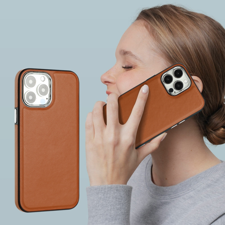  iPhone 15 Pro Max Skal Läder Belagt Brun