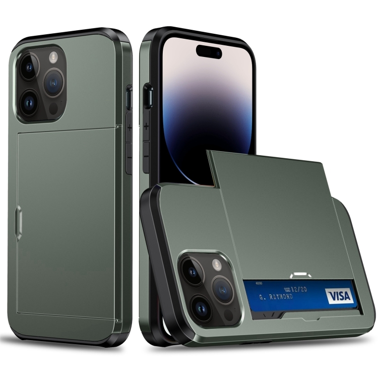  iPhone 15 Pro Max Skal Hybrid Kortfack Militär Grön