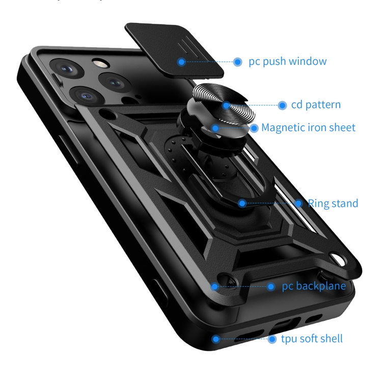  iPhone 15 Pro Max Skal CamShield Ring Hybrid Svart