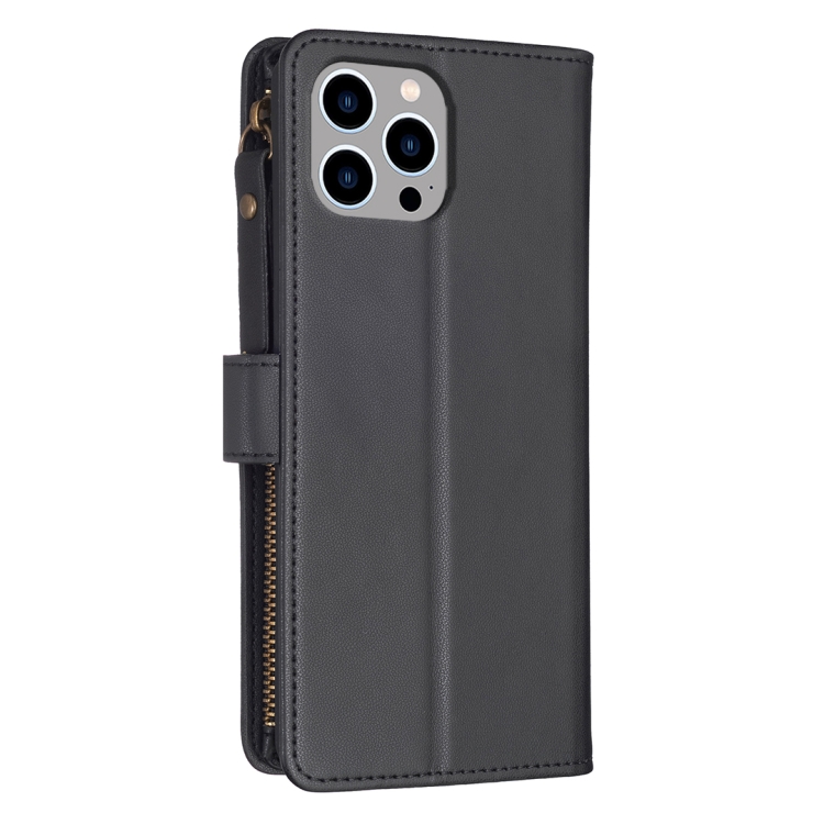  iPhone 15 Pro Max 9-Kort Multifunktionellt Läder Fodral Svart
