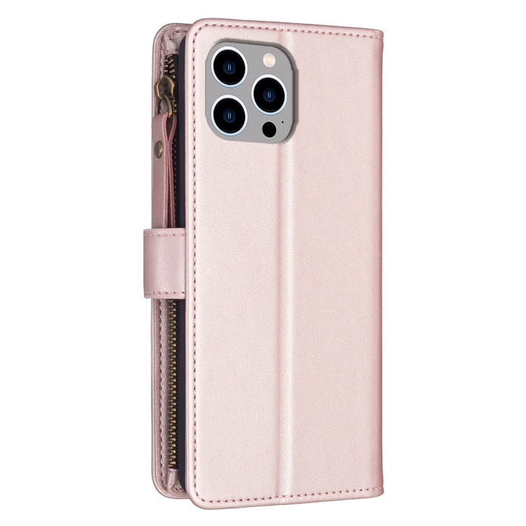  iPhone 15 Pro Max 9-Kort Multifunktionellt Läder Fodral Roséguld