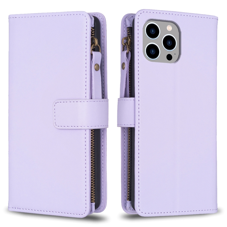  iPhone 15 Pro Max 9-Kort Multifunktionellt Läder Fodral Lila