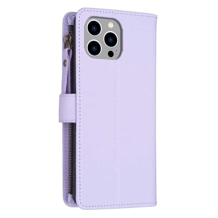  iPhone 15 Pro Max 9-Kort Multifunktionellt Läder Fodral Lila