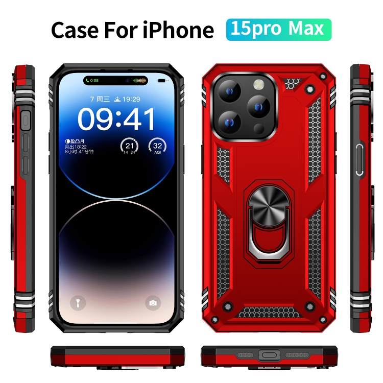  iPhone 15 Pro Max Skal Shockproof Armor Ring Röd