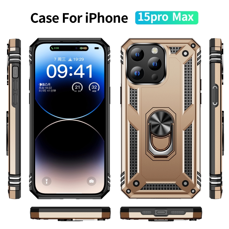  iPhone 15 Pro Max Skal Shockproof Armor Ring Guld