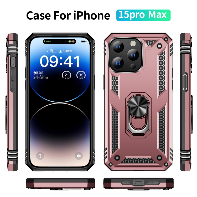  iPhone 15 Pro Max Skal Shockproof Armor Ring Roséguld