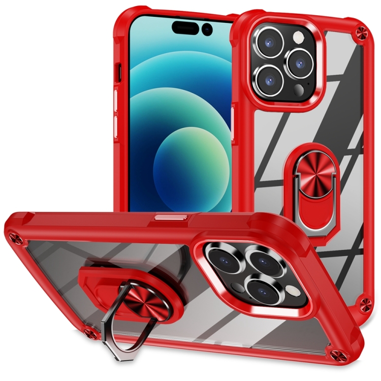  iPhone 15 Pro Max Skal Shockproof Ring Hybrid Röd