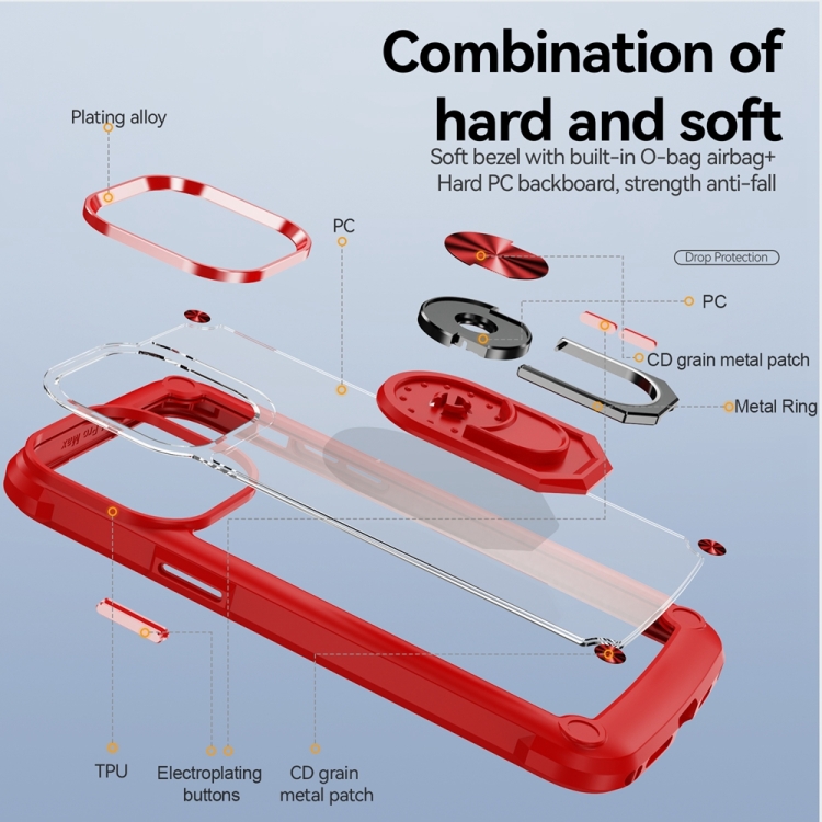  iPhone 15 Pro Max Skal Shockproof Ring Hybrid Röd