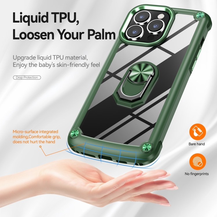 iPhone 15 Pro Max Skal Shockproof Ring Hybrid Grön