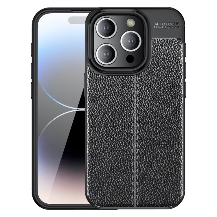  iPhone 15 Pro Max Skal Litchi Textur Svart