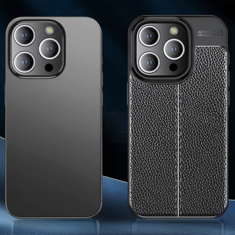  iPhone 15 Pro Max Skal Litchi Textur Svart