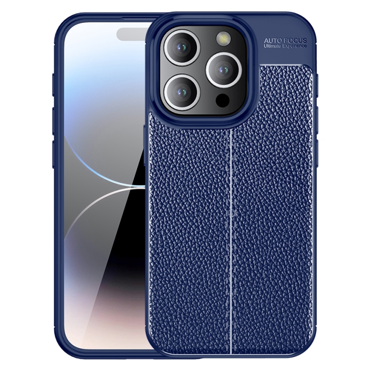  iPhone 15 Pro Max Skal Litchi Textur Blå