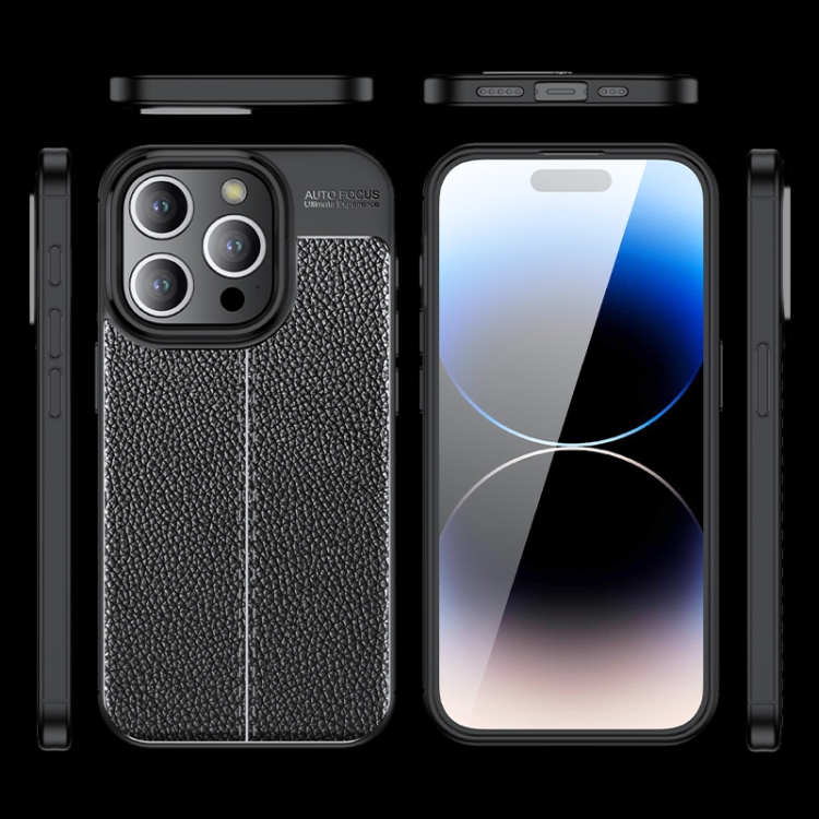  iPhone 15 Pro Max Skal Litchi Textur Blå
