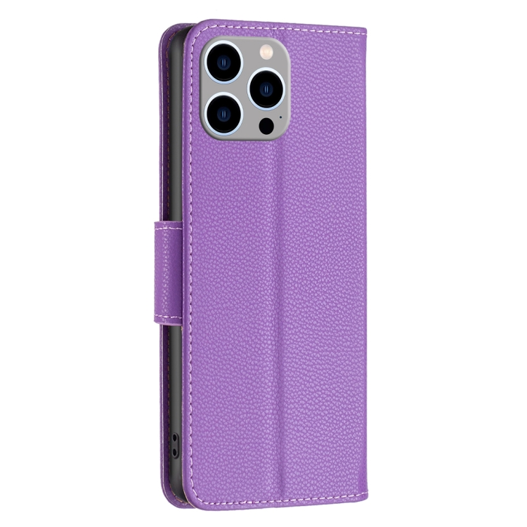 iPhone 15 Pro Max Fodral Litchi Shark Läder Lila