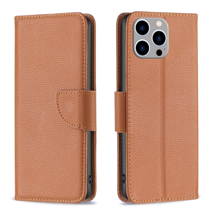  iPhone 15 Pro Max Fodral Litchi Shark Läder Brun