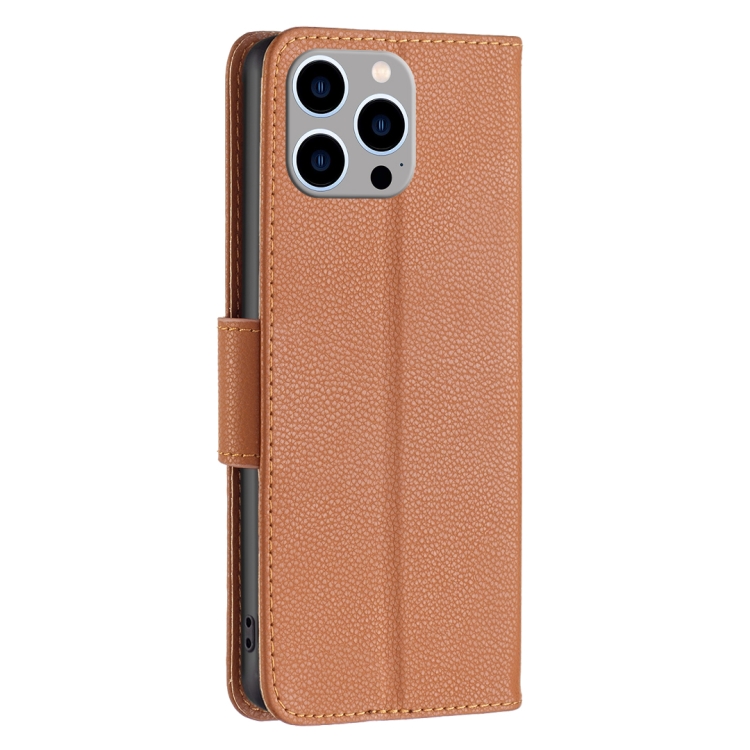  iPhone 15 Pro Max Fodral Litchi Shark Läder Brun