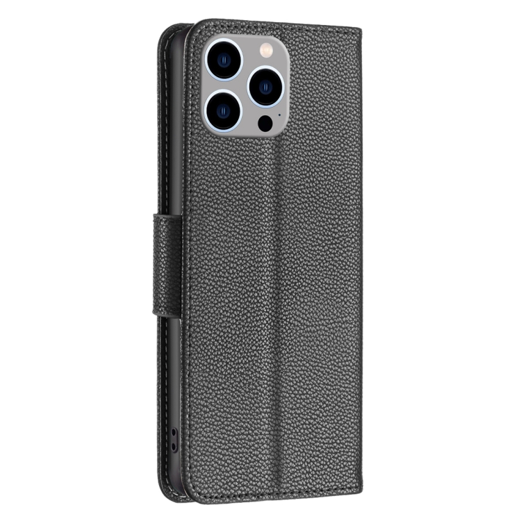  iPhone 15 Pro Max Fodral Litchi Shark Läder Svart