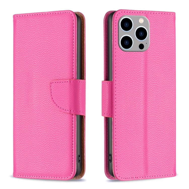  iPhone 15 Pro Max Fodral Litchi Shark Läder Rosa