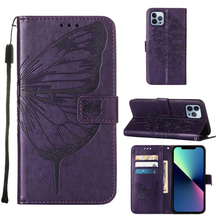  iPhone 15 Pro Max Fodral Fjäril Tryck Mörk Lila
