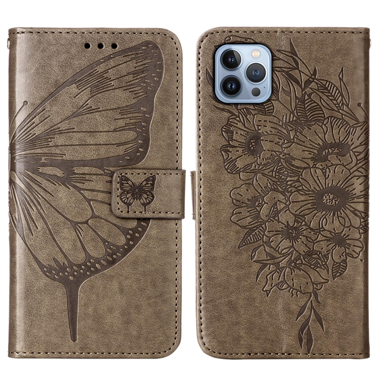  iPhone 15 Pro Max Fodral Fjäril Tryck Grå