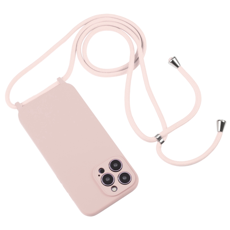  iPhone 15 Pro Max Skal Silikon Med Snöre Rosa