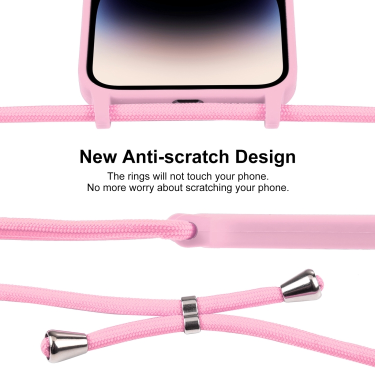  iPhone 15 Pro Max Skal Silikon Med Snöre Rosa