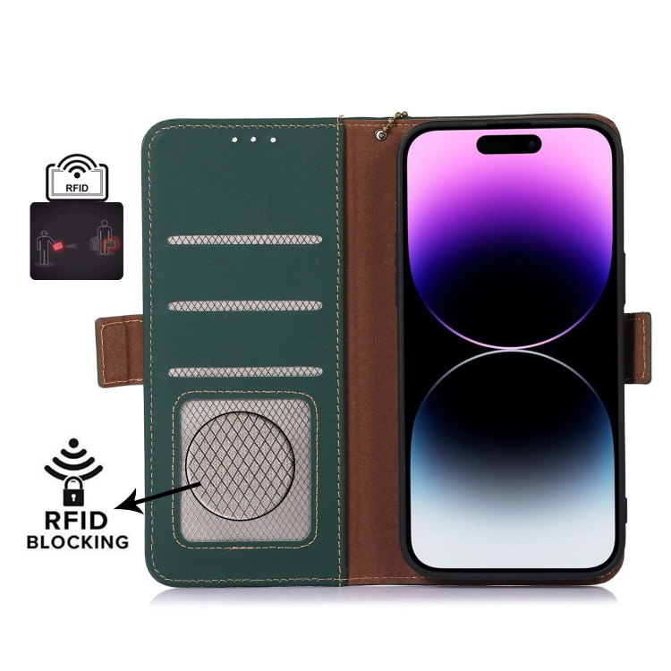  iPhone 15 Pro Max Fodral RFID Äkta Läder Grön