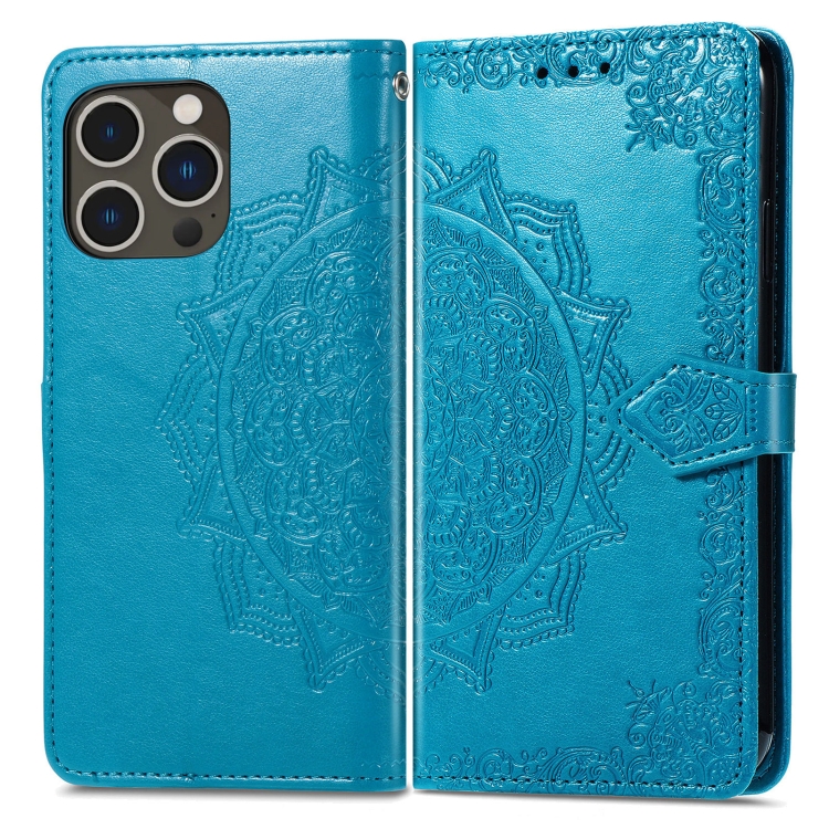  iPhone 15 Pro Max Fodral Mandala Läder Blå