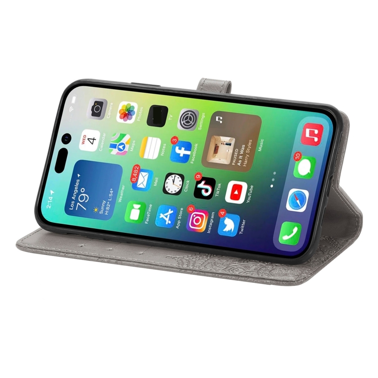  iPhone 15 Pro Max Fodral Mandala Läder Grå