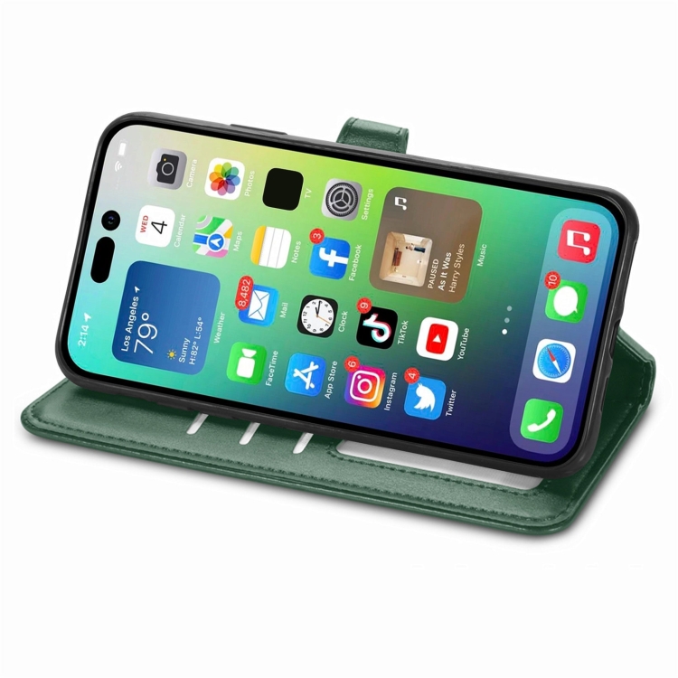  iPhone 15 Pro Max Fodral Retro Läder Grön