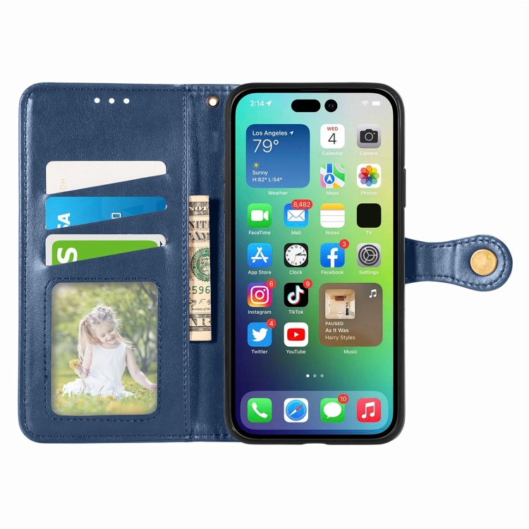  iPhone 15 Pro Max Fodral Retro Läder Blå